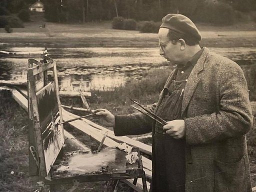 Борис Валентинович Щербаков за работой в селе Михайловском, 1965 год